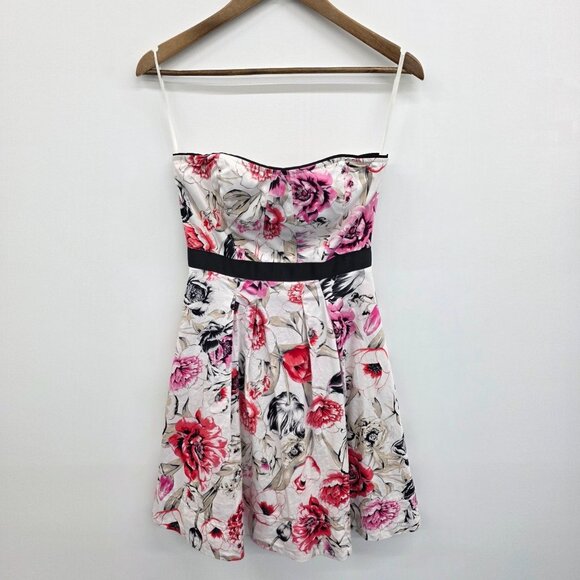 White House Black Market Mini Dress Size 0 Floral Strapless Fairy Whimsical - Picture 1 of 11